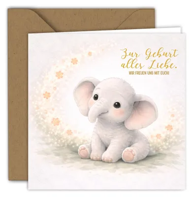 Faltkarte Olifant mit Blumen 15x15 cm inkl. Umschlag