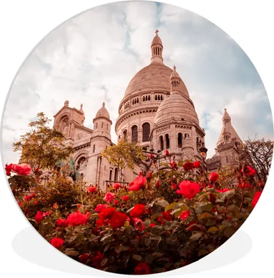 Produktbild von MuchoWow® Rundes Wandbild - Runde Bilder Paris - Blumen - Architektur Ø 60 cm Kreis Wanddekoration Kunststoff - Wandkreis - Wandschmuck - Wand Kreis - Das Schlafzimmer - Die Bilder - Wandmalerei - Kunst für das Haus - das Plastik