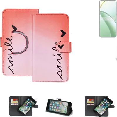 Produktbild von K-S-Trade Schutzhülle Handyhülle kompatibel mit Oukitel C53 Hülle cover bookstyle Etui ''smile'' rot Standfunktion Kameraschutz (1Stk)