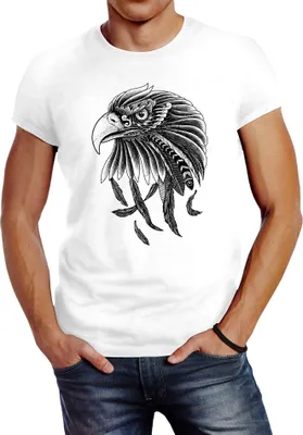 Produktbild von Herren T-Shirt Adler Aufdruck Slim Fit Neverless® weiß S