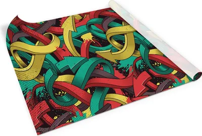 A roll of self-adhesive furniture film with a graffiti arrow pattern.