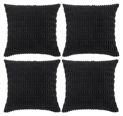 Produktbild von Set mit 4 Kissenbezügen, 50x50 cm, schwarz, einfarbig, flauschiger Cord, dekorative Kissenbezüge, Sofakissen