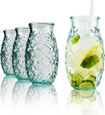 Produktbild von BigDean® Trinkgläser im Ananas-Design 700ml [4er Set] aus 100% Recyclingglas | Partygläser für Longdrinks · Cocktails · Softdrinks & Wasser