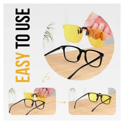 Produktbild von Clip-On Nachtsichtbrille für Brillenträger - Polarisierte Sonnenbrillenaufsätze mit gelben Gläsern für Herren und Damen, Nachtfahrbrille mit UV400 Schutz