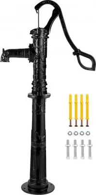 Image de VEVOR Pompe à eau manuelle avec support, 15,7 x 9,4 x 53,1 pouces pompe à pitch & 26 pouces support de pompe avec trous préréglés de 1/2 pouce pour une installation facile, pompe de puits rustique en fonte pour cour, jardin, irrigation de ferme, noir