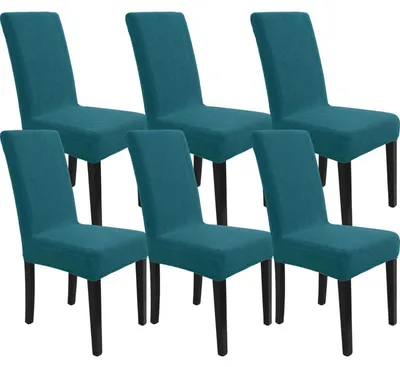 Immagine prodotto di Copri sedie elasticizzati, set da 6, verde scuro, motivo jacquard, lavabili, per sedie da pranzo