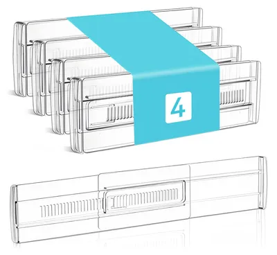 Produktbild von Schubladenteiler Schubladeneinteiler Organizer - Verstellbar - Transparent - 4er Set - Für Kleidung und Küche