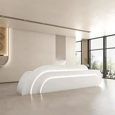 Produktbild von Empfangstheke, Kassentresen, Theke mit LED-Beleuchtung, mit Stauraum, geeignet für Geschäfte und Kosmetikstudios Weiß 200×60×100cm【B SQQ 200】