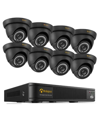 Produktbild von Anlapus 1080P Überwachungskamera Set Außen, 8CH DVR ohne HDD, 8X 2MP Domekameras Videoüberwachung, KI Personen- & Fahrzeugerkennung, IP66 Wasserdicht