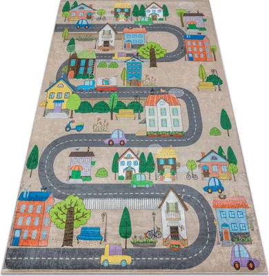 Zdjęcie produktu dla Dywan do prania BAMBINO 34600 Miasto, ulice, uliczki dla dzieci, antypoślizgowy - beż / szary beżowy 80x150 cm