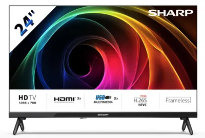 Produktbild von Sharp 24HA1205E, 61 cm (24"), 1366 x 768 Pixel, HD, DVB-T, DVB-T2, DVB-C, DVB-S, DVB-S2, Schwarz