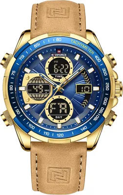 Produktbild von Herren Digital-Analog Quarzuhr mit Lederarmband – Militär-Stil, wasserdicht, Multifunktion, LED, Datum & Chronograph – sportlich & elegant