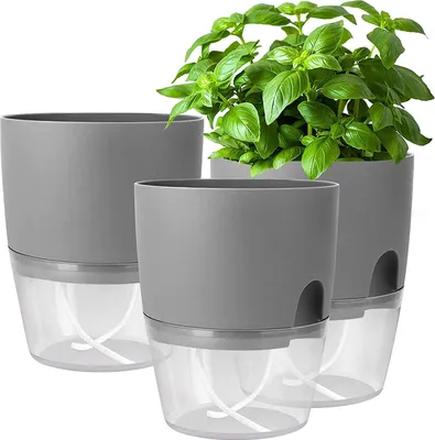 Produktbild von Kräutertopf Küche Set Fensterbank selbstbewässernd-3er Set Kräutergarten für die Küche,18.2X 11x 15.3 cm, für frische Küchenkräuter, Grau