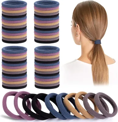 Produktbild von 100 Stück dicke schwarze Haargummis, nahtlose Haargummis für Frauen, Mädchen und Kinder (5 Farben)