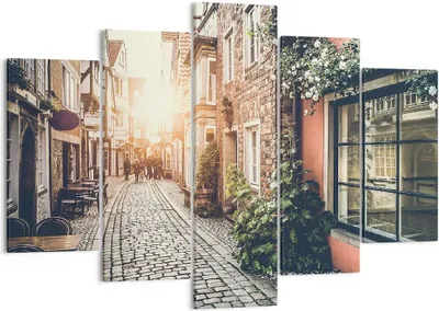 Produktbild von Bild auf Leinwand - Leinwandbild - Straße Haus Leute - 150x100cm - Wand Bild - Wanddeko - Leinwanddruck - Bilder - Kunstdruck - Wanddekoration - Leinwand bilder - Wandkunst - EA150x100-3631