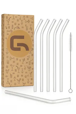Produktbild von STRAWUP Glas-Strohhalme 11er Set inkl. Reinigungsbürste – wiederverwendbar, spülmaschinenfest, BPA-frei – Trinkhalme aus Borosilikatglas für Getränke