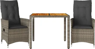 Produktbild von vidaXL 3-tlg. Bistro-Set mit Kissen Grau Poly Rattan