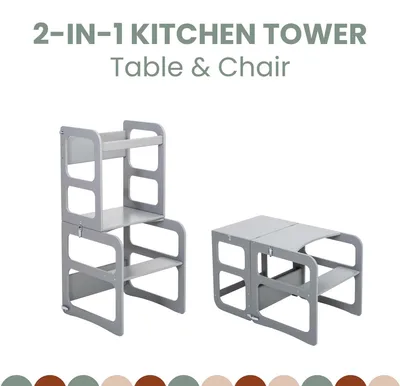 Productafbeelding van 2-in-1 transformeerbare keukentoren - tafel- en stoelenset