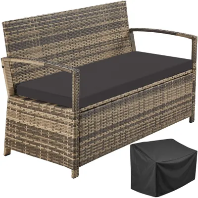 Produktbild von tectake® Rattan-Gartenbank 2-Sitzer wetterfest Stauraum 160l Polyrattanbank inkl. Schutzabdeckung, in natur