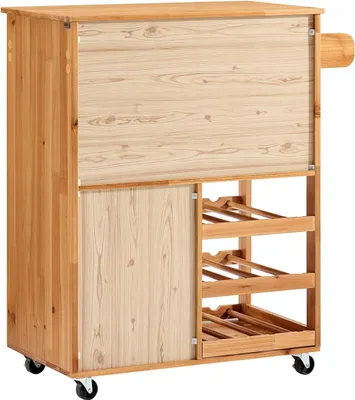 Produktbild von Servierwagen - Küchenwagen mit Rollen - Holz - Arbeitsplatte - 75×86×38 cm - Montage erforderlich - Natur - Braun