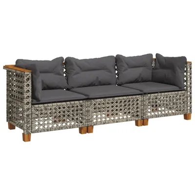 Produktbild von Gartensofa mit Kissen 3-Sitzer Grau Poly Rattan