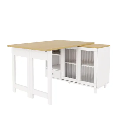 Produktbild von Flieks Ausziehbarer Klapp-Esstisch mit Stauraum, Esszimmertisch mit großem Stauraum, 360° drehbar, Küchentisch 120x40-107x75.5cm, Natur+Weiß