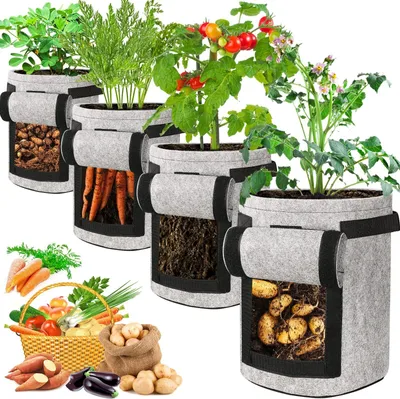 Produktbild von 4er Set Kartoffel Pflanzsack 10 Gallonen, 38L Tomaten Gemüse Pflanztaschen mit Sichtbarer Klappe Pflanzbeutel