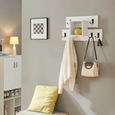 Zdjęcie produktu dla Wieszak ścienny 'Vänd' z półką 6 podwójnych haczyków 32 x 60 x 14 cm Biały