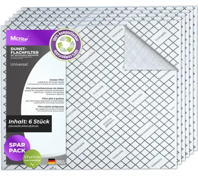 Produktbild von McFilter I 6 Flachfilter kompostierbar mit Sättigungs-Indikator für Dunstabzugshaube, zuschneidbar universal 57 x 47cm, Filter Abzugshaube Dunstabzug