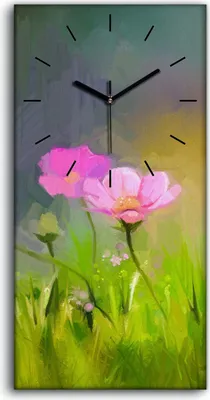 Produktbild von Leinwand Uhr Küche Wohnzimmer Bild 30x60 Malerei Abstrakte Blumen Gras Natur - schwarze Hände