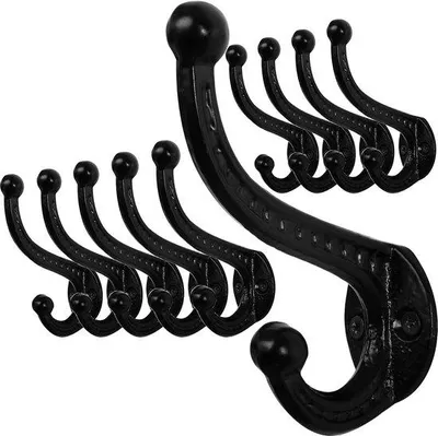 Image de Lot de 10 crochets muraux rustiques en fonte massive noire