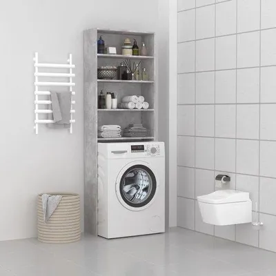 Image de Tablette de salle de bain gris béton pour lave-linge, 64 x 24 x 190 cm