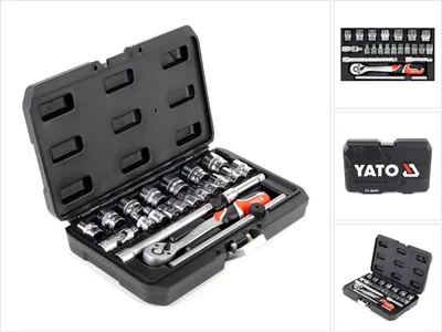 Obrázok produktu pre Yato YT-38561 Sada nástrčných kľúčov 22 ks 3/8" s račňou
