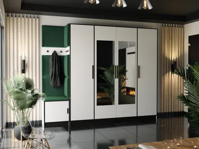 Image de KIER FURNITURE Armoire, blanche + tissu vert - 259,6 x 205 x 39 cm