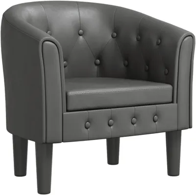 Produktbild von Grauer Clubsessel aus Kunstleder, 70x56x68 cm, mit modernem Design und Knopfheftung, robustem Holzgestell und bequemer Polsterung für Wohnzimmer, Schlafzimmer und Büro
