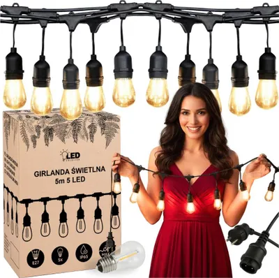 Immagine prodotto di Catena luminosa per giardino, 5 m x 5 lampadine E27, impermeabile IP65, per tutto l'anno