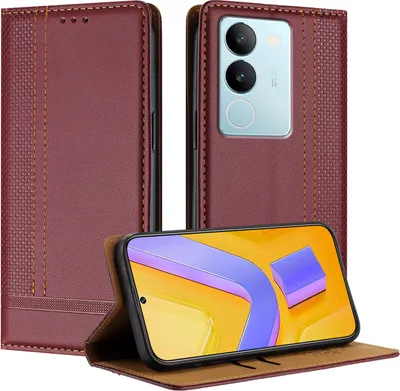 Produktbild von Handyhülle für Vivo V29 5G Leder Flip Klappbare Schutzhülle mit Standfunktion Dunkelrot