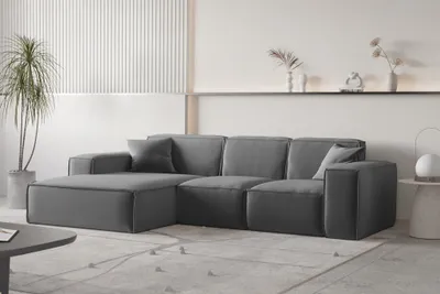 Produktbild von Ecksofa Designersofa CELES PREMIUM Stoff Opera Velvet Dunkelgrau Ottomane Links