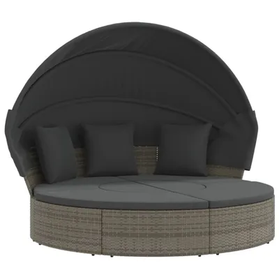 Produktbild von Outdoor-Loungebett mit Dach und Kissen Grau Poly Rattan