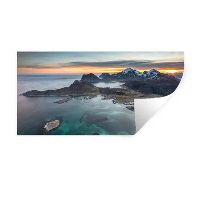 Produktbild von MuchoWow® Wandtattoo Wandsticker Wandaufkleber Fjorde bei Sonnenaufgang in Norwegen 80x40 cm Selbstklebend und Repositionierbar - Aufkleber