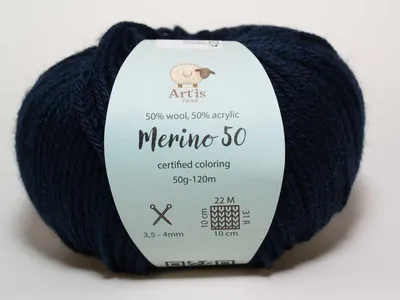 Immagine prodotto di Merino 50 Art'is Yarn 50% lana, 50%.poliacrilico | Colori certificati (200 blu notte)