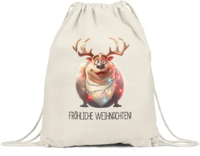 Produktbild von Fröhliche Weihnachten Lustiges Rentier Turnbeutel Lichterkette Adventsgeschenk