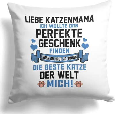 Produktbild von 22Feels Katzenmama Geschenk Frauchen Katze Kissen Deko Frauen Dekoration Muttertag Geburtstag Weihnachten Katzenliebe Couch Kater Wohnaccessoire Wohnzimmer Schlafzimmer Couch
