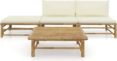 Produktbild von vidaXL 4-tlg. Garten-Lounge-Set mit Cremeweißen Kissen Bambus