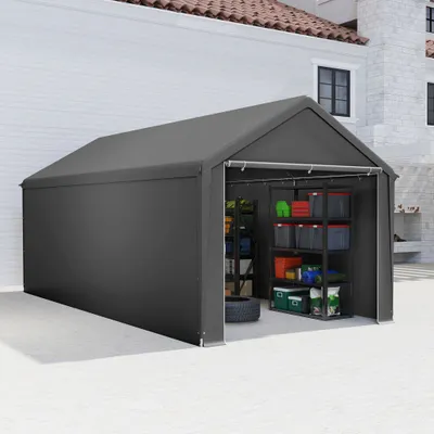 Produktbild von LZQ Lagerzelt Carport Gartenzelt Geräteschuppen Robustes Winterzelt mit UV-beständigem Dach & abnehmbaren Seitenteilen 3x6 m Grau