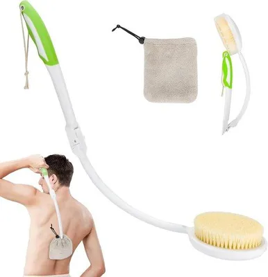 Produktbild von Klappbare Rückenbürste mit langem Stiel, Naturborsten, Handtuchbürstenkopf