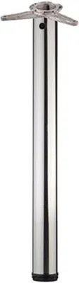 A single chrome table leg with a star-shaped base is shown against a white background.