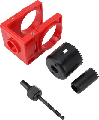 Image de Kit d'installation de serrure avec gabarit de guidage Kit de scie à trou en acier au carbone pour portes en bois Serrures à pêne dormant Rouge