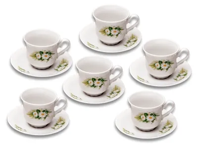 Produktbild von Thun 1794 Konstanz, Kaffeetassen und Untertassen, tschechisches Porzellan, 6 Stück, Gänseblümchen, Thun