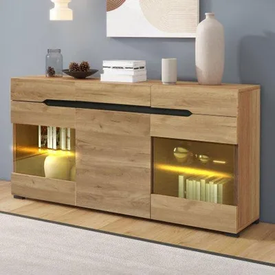 Image de Commode LED moderne à 3 portes avec 3 tiroirs pour le salon